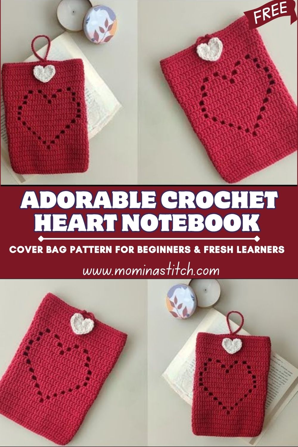 Adorable Crochet Heart Notebook Cover Bag Pattern for Beginners & Fresh Learners