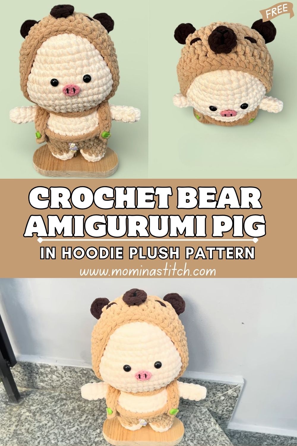 Crochet Bear Amigurumi Pig In Hoodie Plush Pattern