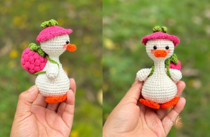 Crochet Mini Duck with Strawberry Backpack