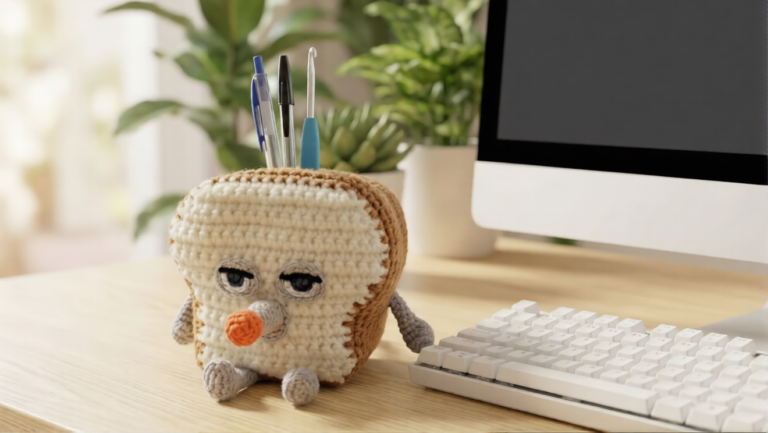 Crochet Pan Dorobou Bread Thief Pen Holder Desk Organizer Pattern