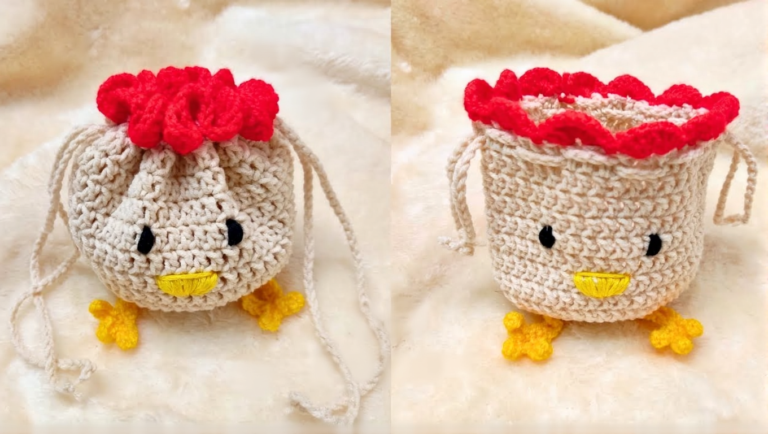 Cutest Crochet Chicken Drawstring Pouch Free Pattern Ideas