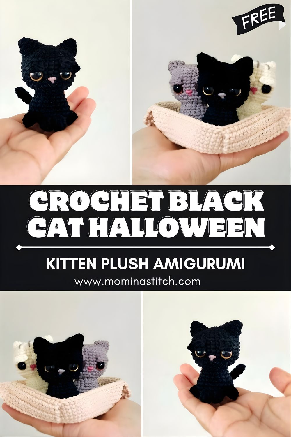 Free Crochet Black Cat Halloween Kitten Plush Amigurumi Pattern