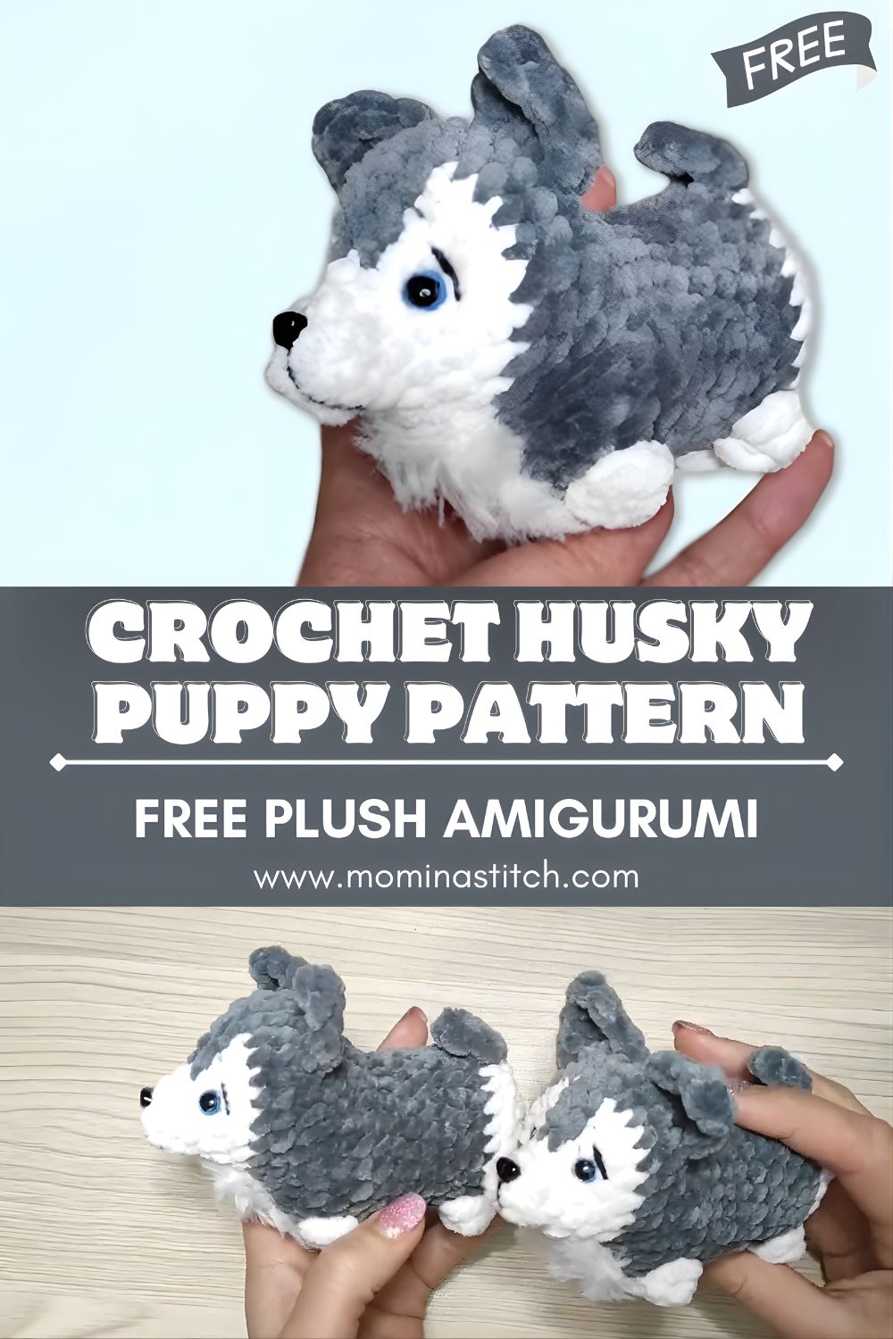Free Crochet Husky Puppy Pattern Plush Amigurumi