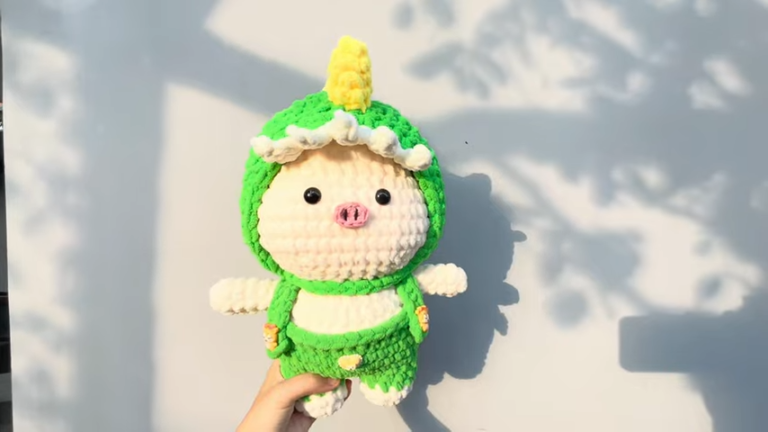 Crochet Chenille Kawaii Amigurumi Pig in a Dragon Costume Free Pattern