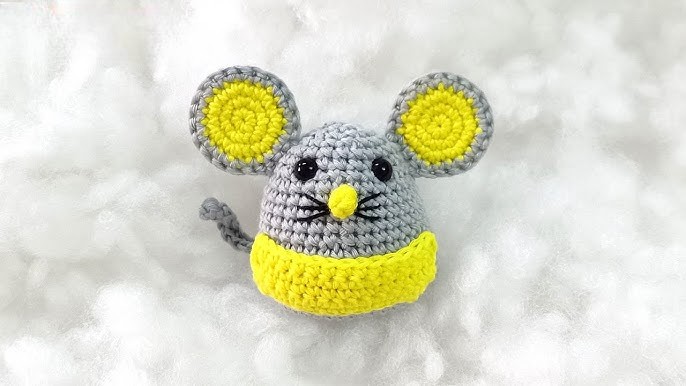 Cute Beginner Mouse Amigurumi Pattern With Plush Gray And Yellow coloures