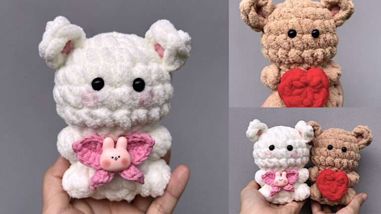 Easy Plush Crochet Teddy Bear Amigurumi Pattern With Bow Or Heart