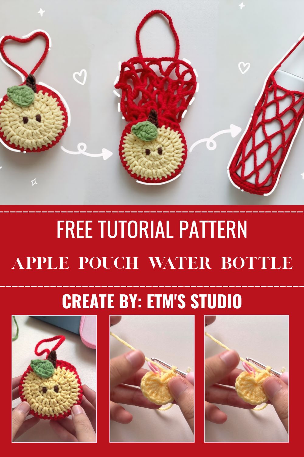 Free Crochet Apple Pouch Water Bottle Holder Pattern