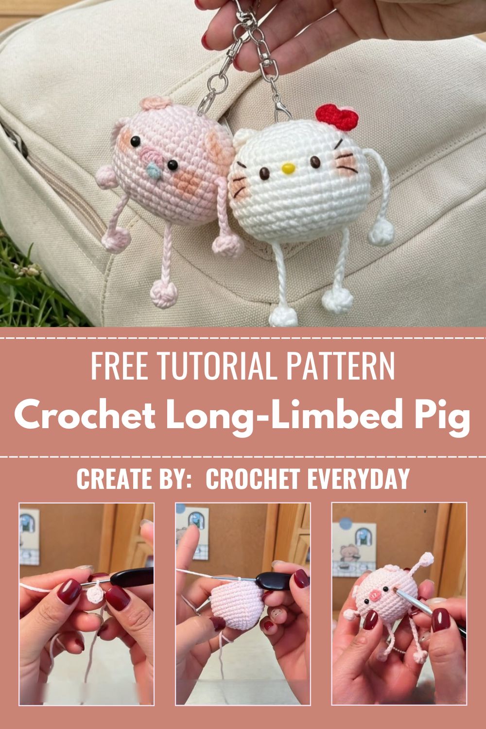 Perfect Crochet Long-Limbed Pig and Cat Keychain Amigurumi Pattern