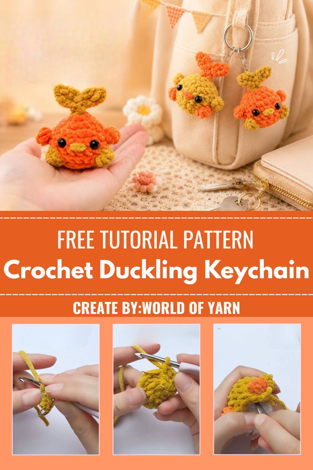 Crochet Duckling Keychain Amigurumi Pattern for Bags