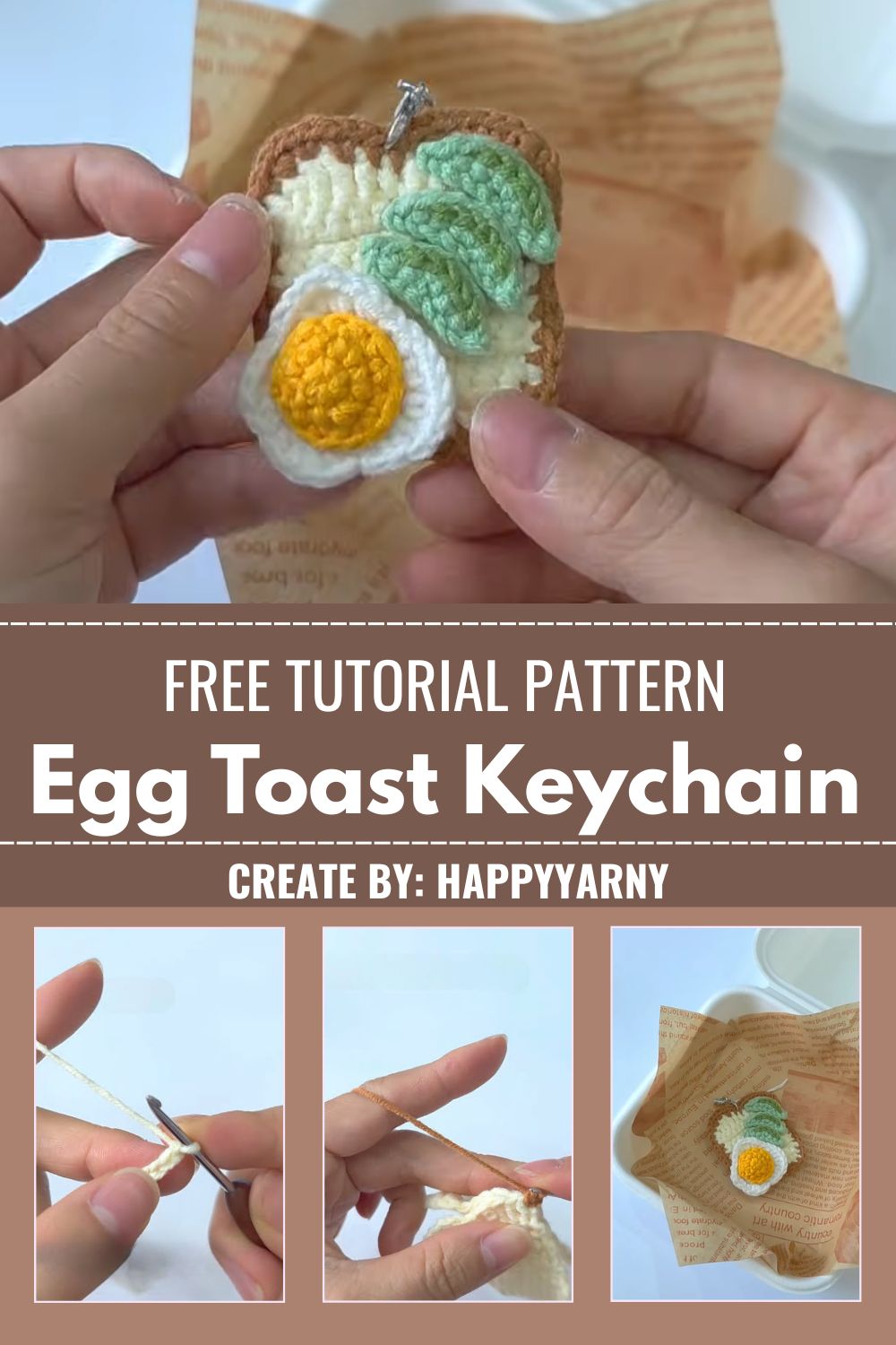 Crochet Egg Toast Keychain Pattern with Breakfast Charm