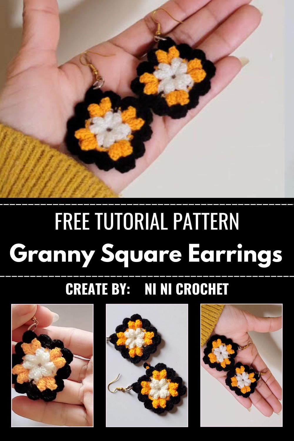 Crochet Granny Square Earrings Free Pattern for Beginners