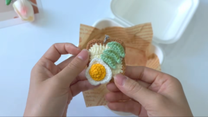 Crochet Egg Toast Keychain Pattern with Breakfast Charm