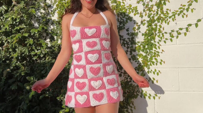 Crochet Heart Dress Pattern with a Flowy Heart Motif Skirt