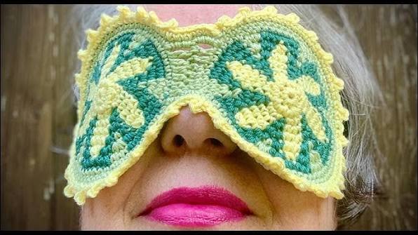 Crochet Sleep Mask Pattern with Floral Tapestry Details