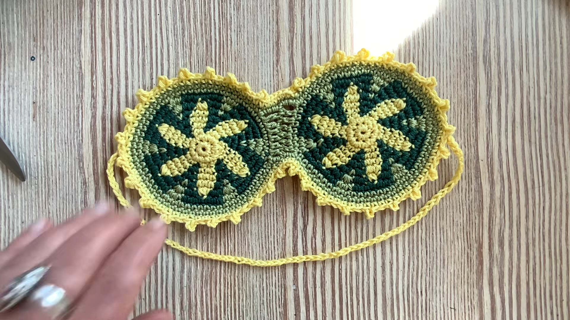 Crochet Sleep Mask Pattern with Floral Tapestry Details