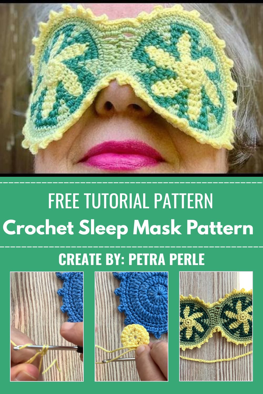 Crochet Sleep Mask Pattern with Floral Tapestry Details