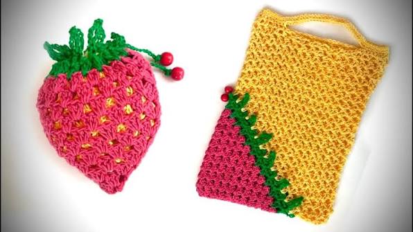 Crochet Strawberry Tote Bag Pattern with Berry Appliqué