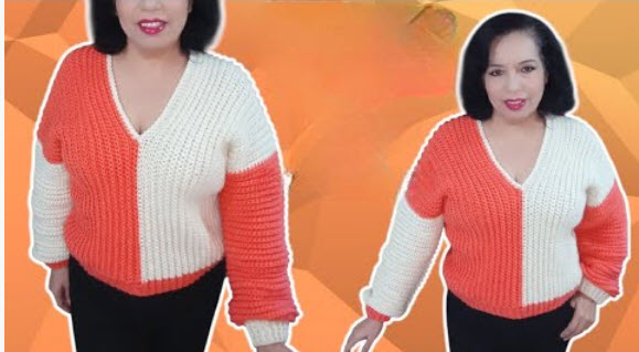 Two-Tone Crochet V-Neck Sweater  Pattern for a Fresh Look