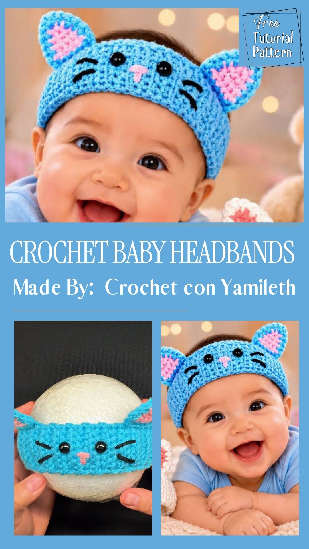 Adorable Crochet Baby Headbands Pattern with floral trim