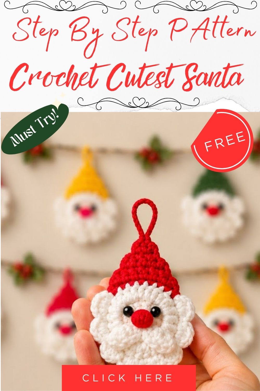 Adorable Crochet Cutest Santa Ornament Pattern Holiday Craft