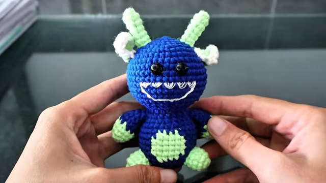 Crochet Blue Monster Amigurumi With Green Spots (2)