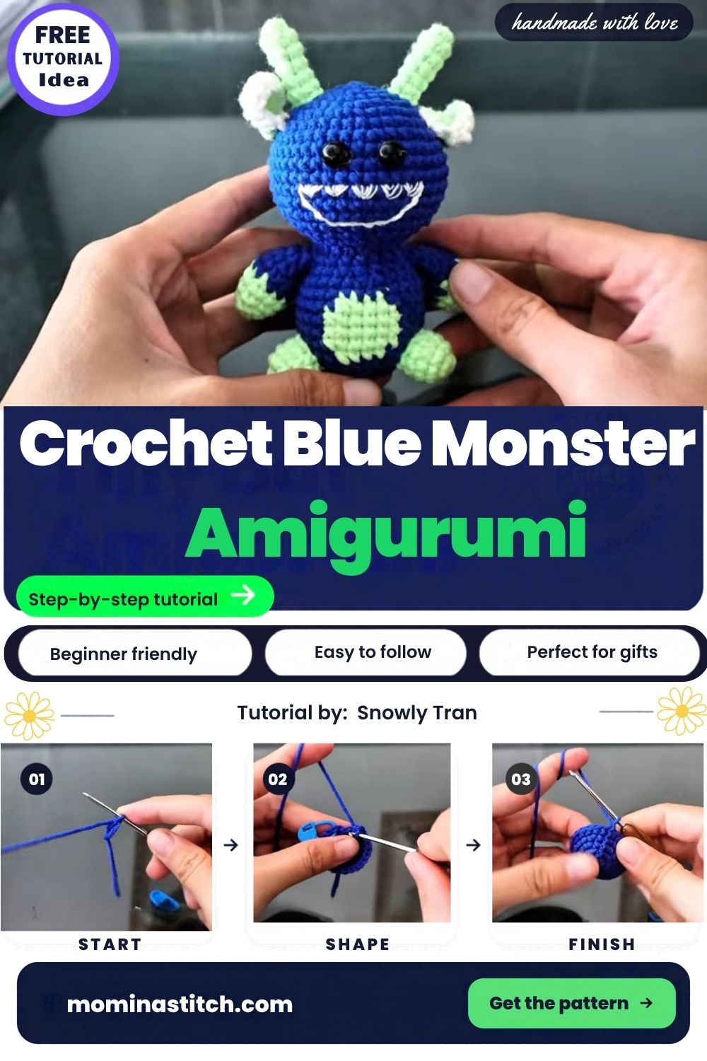 Crochet Blue Monster Amigurumi With Green Spots