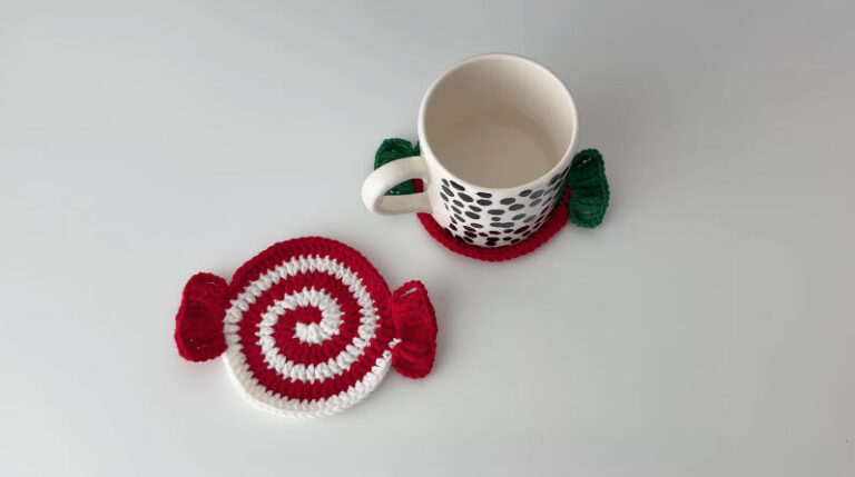 Crochet Christmas Peppermint Candy Coaster Pattern