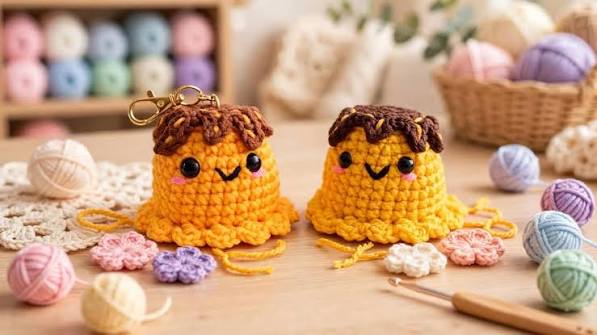 Crochet Flan Keychain Amigurumi with Sprinkled Topping