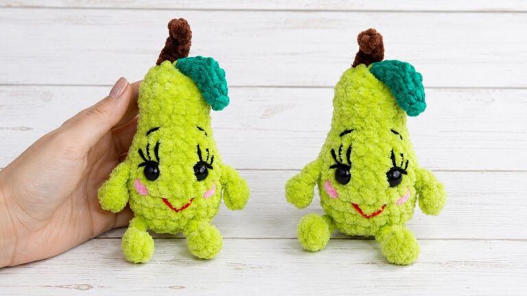 Crochet Green Pear Amigurumi Pattern with brown stem