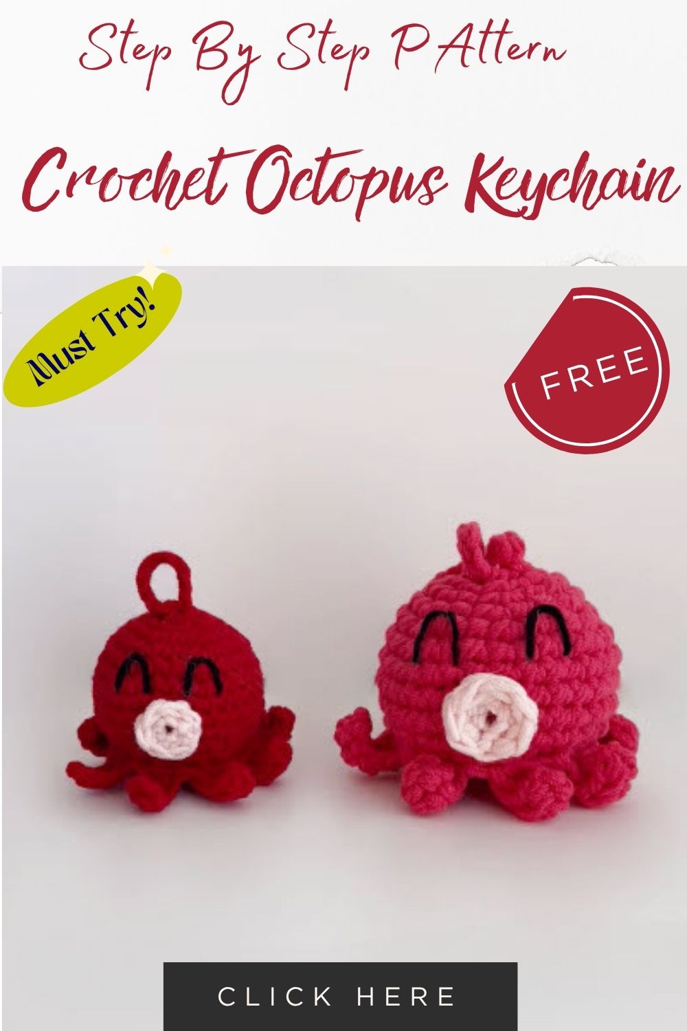 Crochet Octopus Keychain Amigurumi Pattern with curled tentacles