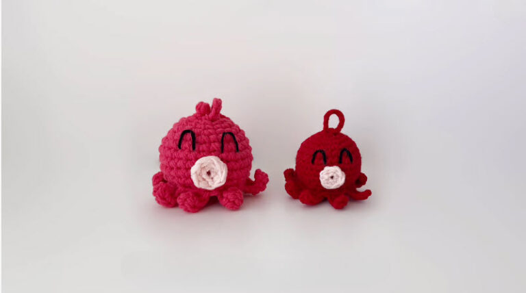 Crochet Octopus Keychain Amigurumi Pattern with curled tentacles