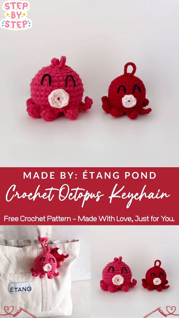 Crochet Octopus Keychain Amigurumi Pattern with curled tentacles