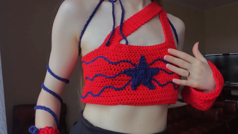 Crochet One Shoulder top Pattern in soft yarn texture