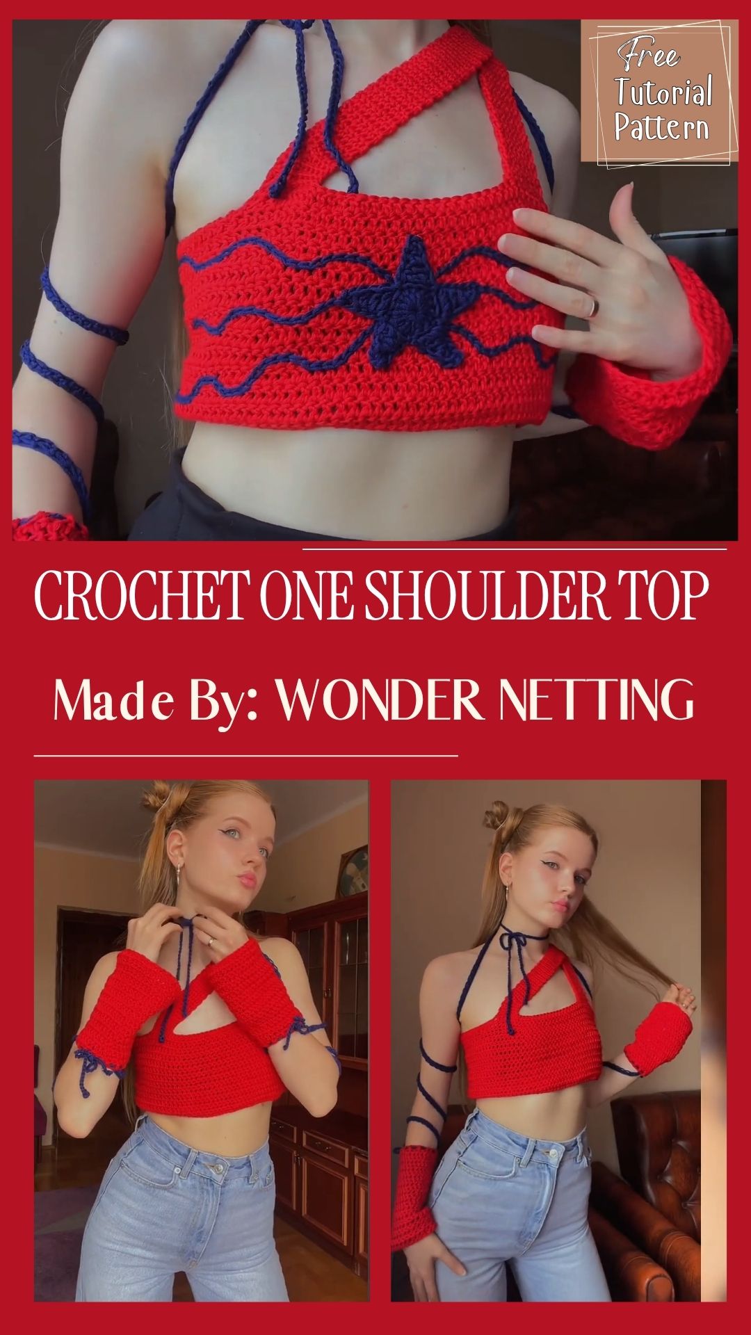 Crochet One Shoulder top Pattern in soft yarn texture
