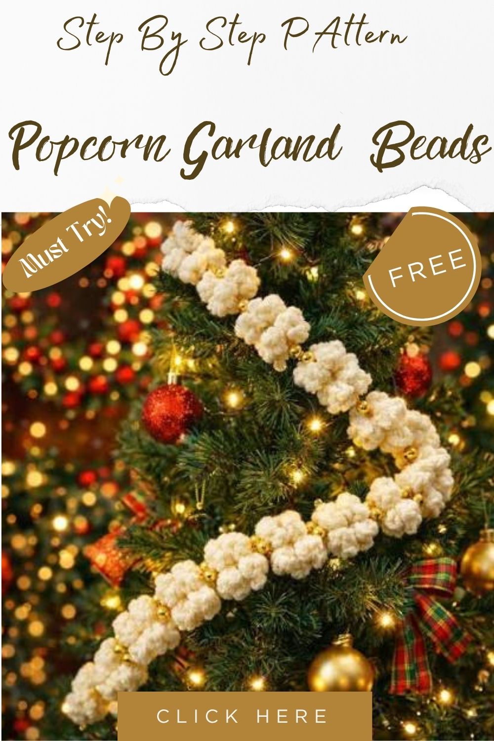 Crochet Popcorn Garland with Beads Christmas Decoration Pattern