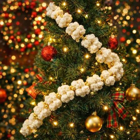 Crochet Popcorn Garland with Beads Christmas Decoration Pattern