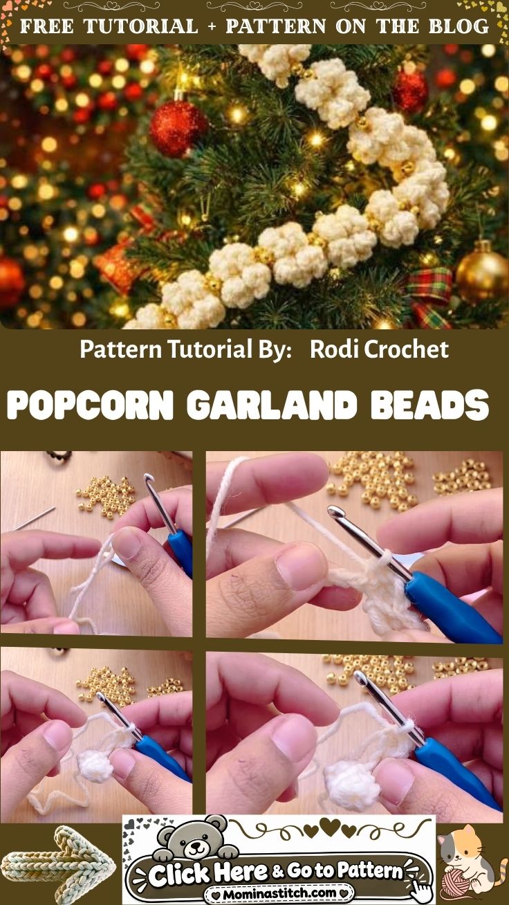 Crochet Popcorn Garland with Beads Christmas Decoration Pattern