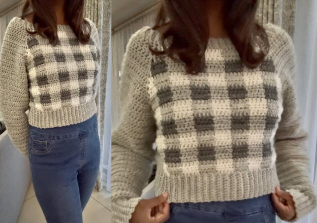 Crochet Raglan Gingham Sweater Pattern for Summer Vibes
