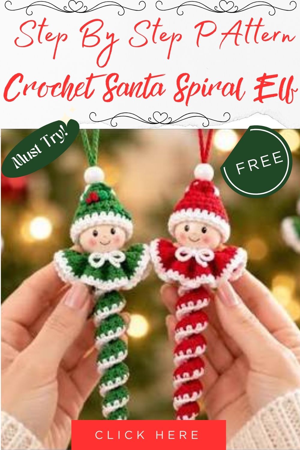 Easy Crochet Santa Spiral Elf Ornament Pattern Fun Holiday