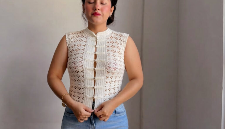 Crochet Blouse Chinese-inspired Pattern with traditional collar