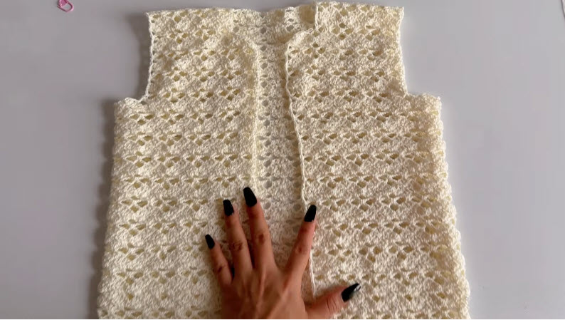 Finished white crochet sweater panel