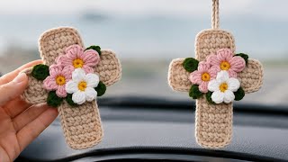 Free Crochet Cross Car Hanging Pattern Rearview Mirror Charm