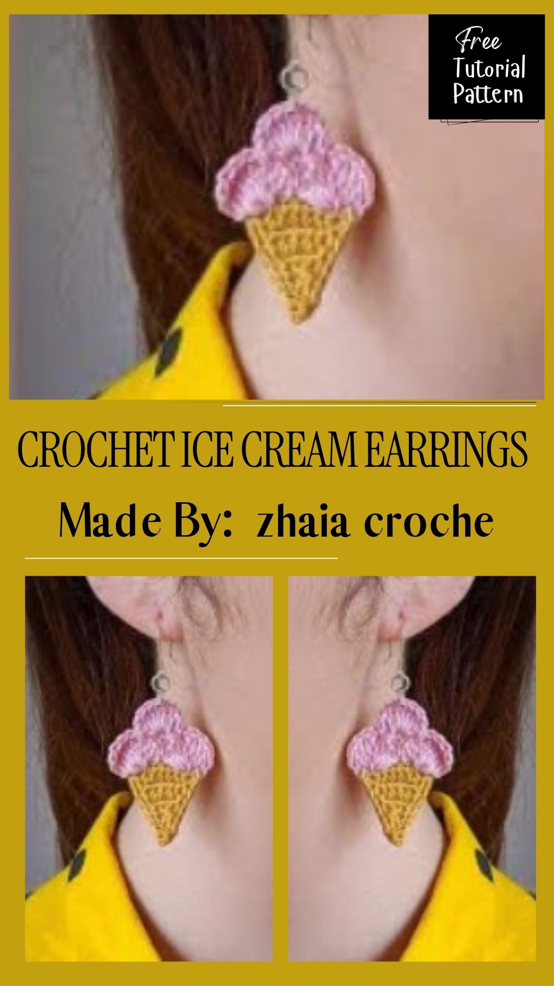 Free Crochet Ice Cream Earrings Pattern for Playful