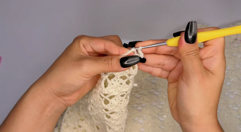 Hook working shell stitch edge