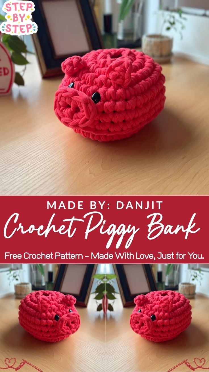 Pink Crochet Piggy Bank Amigurumi Pattern with coin slot