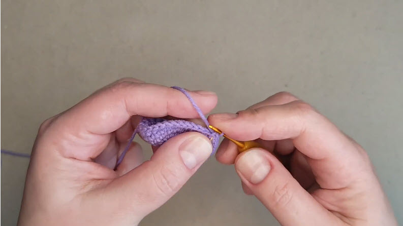 Purple base widening to 42 single crochets.