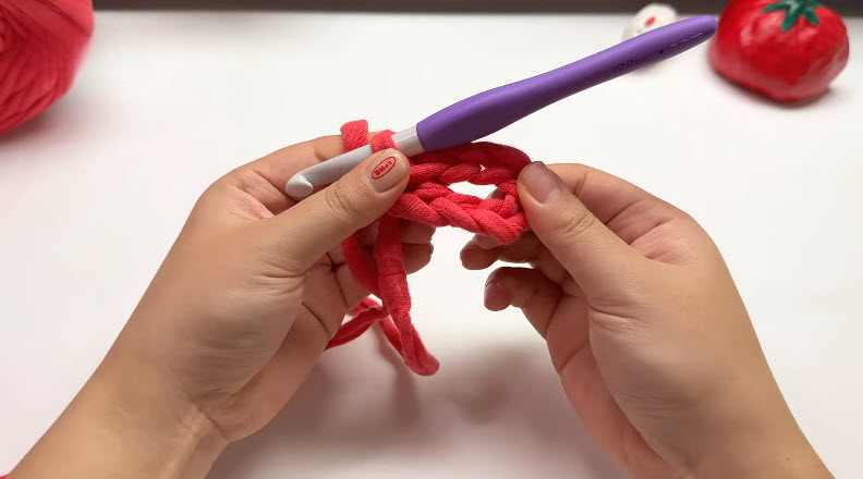 Single crochet stitches forming first round