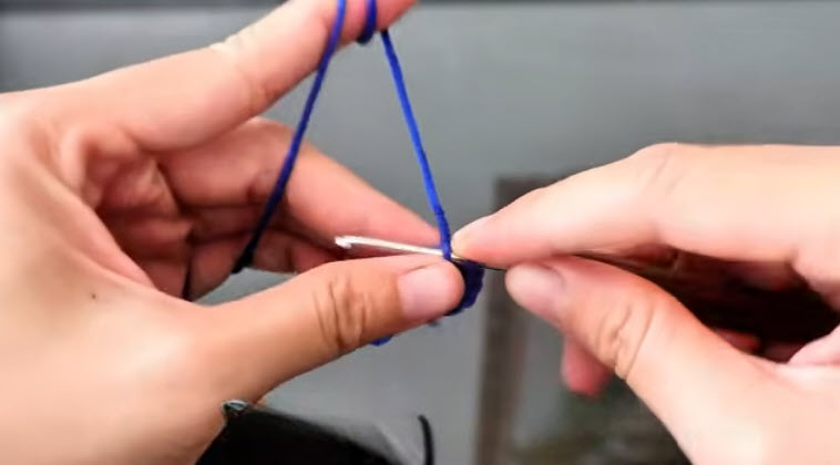 Six increases worked into the small blue ring.