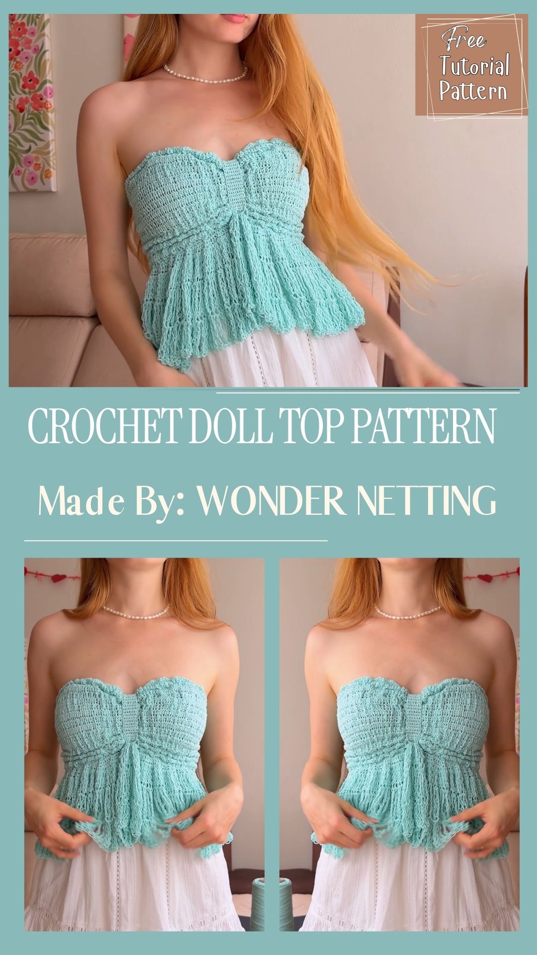 Stylish Crochet Doll Top Pattern with elastic waistband