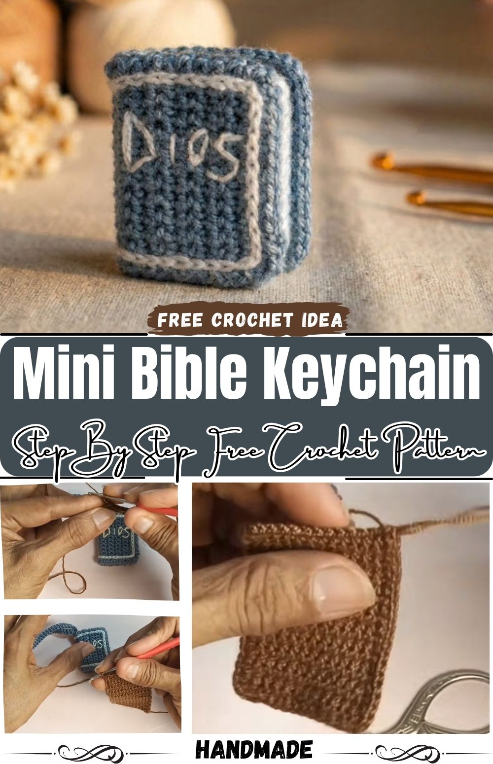 Crochet Mini Bible Keychain With Embroidered Cover